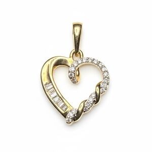 Solid 10K Gold Heart Pendant Emerald & Circle Cut Natural Diamonds